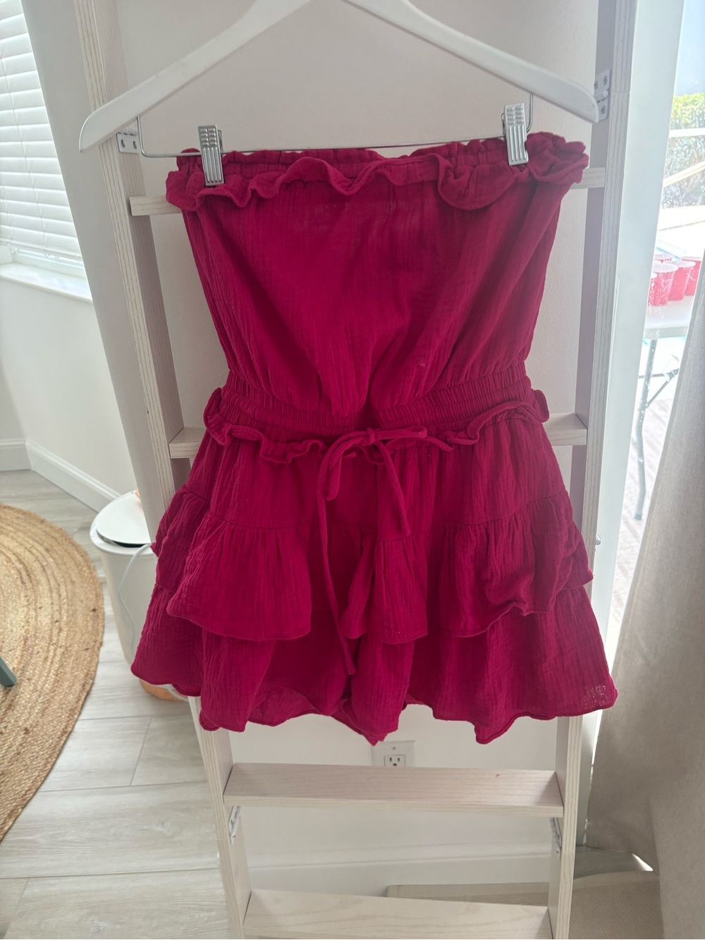 Doe & Rae Hot Pink Strapless Ruffled Romper - Picture 4 of 6
